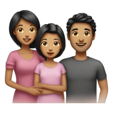 Family of three, woman with black hair, men with black hair, baby girl, 2 cats sticker