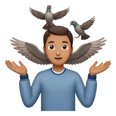 man open arms looking at a flying pigeon sticker