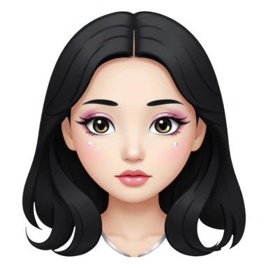 asian long black hair silver grey eyes glossy lips glittery white eyeshadow girl sticker