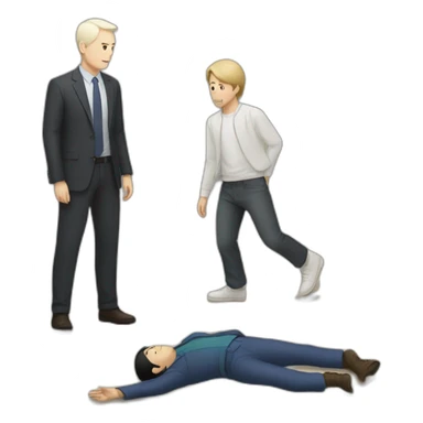 White man and japanese man looking for squelette on the ground sticker