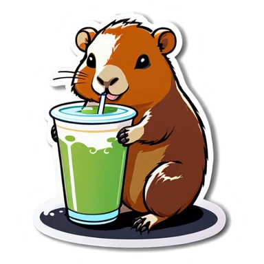 Capybara drinking boba sticker