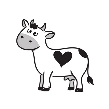 hand-drawn lines doodle style cow heart, no background sticker