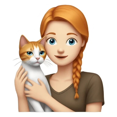 Ginger straight hair and blue eyes woman peting cat sticker