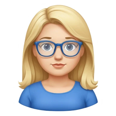 A big blonde girl with glasses wearing a blue dress sticker