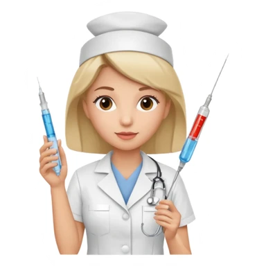 Nurse with syringe sticker