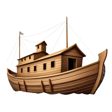 Huge empty wooden Noah's ark boat on water, wide and spacious, no occupants, realistic details sticker