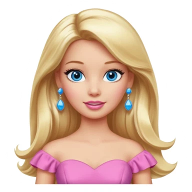 barbie, long blonde hair, pink dress, with blue eyes,different dress, big ear rings. sticker