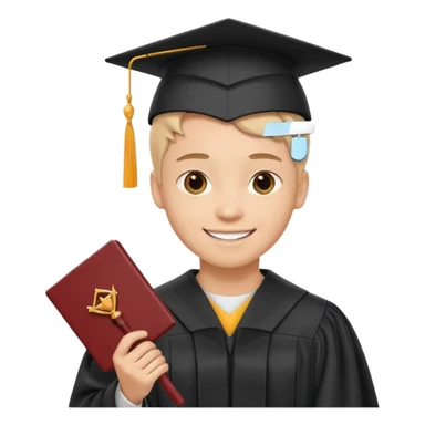 smiling graduate with diploma sticker
