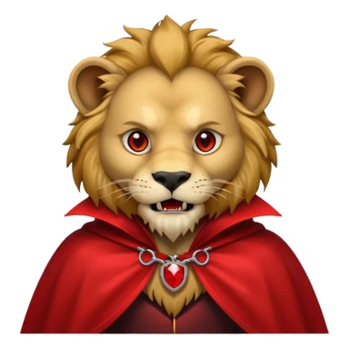 Vampire animal, lion in red collar cloak, red eye, fangs sticker