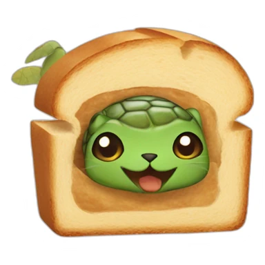 Turtle as a cat inside a slice of bread sticker