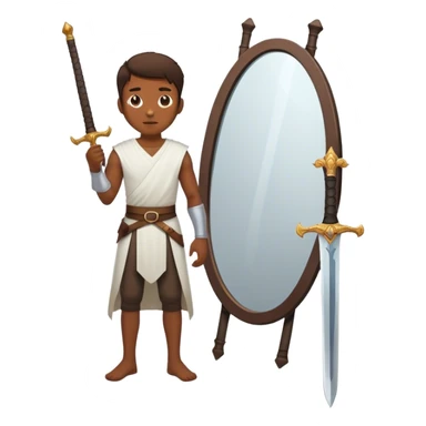 the sword on the floor and a mirror person sticker