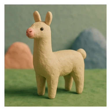 llama in claymation style standing on green grass with visible fingerprints and pastel palette sticker