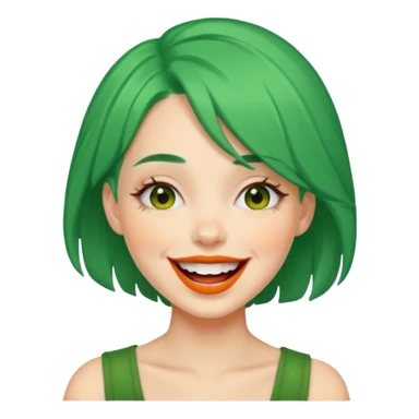 girl with green hair, orange lipstick, laughing expression sticker