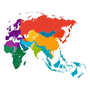Asia continent simple map shape bright colors no text sticker