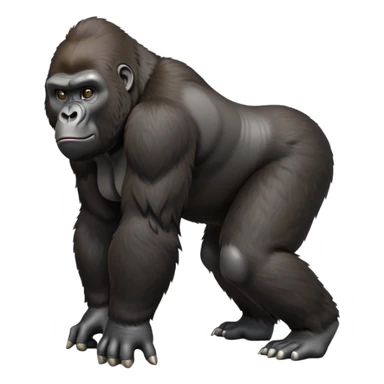 cinematic-gorilla-realistic-full-body-on all fours-emoji,-exuding-strength,-thick-dark-fur-in-the-light,-head-tilted-dramatically,-deep-dark-eyes-filled-with-intense-intelligence,-simplified-yet-realistic-focused-features,-highly-detailed,-glowing-with-an-almost-sarcastic-glow sticker