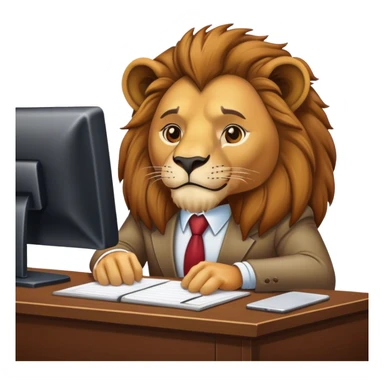 The lion-boss is sitting at the desk in the office. sticker