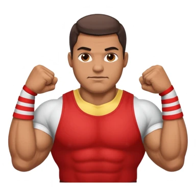 Big man showing biceps with red bands sticker