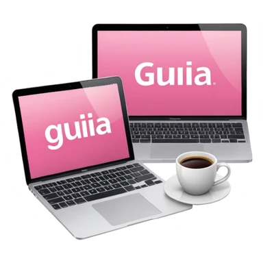 pink magazine with the title 'Guia Pulse' on the cover, next to a coffee cup and a MacBook sticker