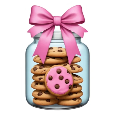 Pink jar of chocolate chip cookies with a bow in middle sticker