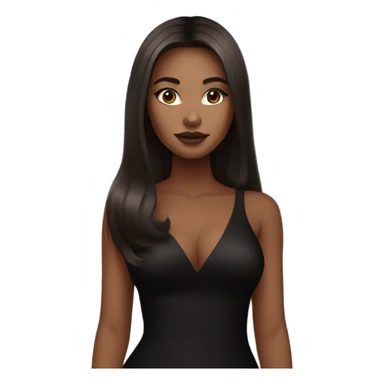 Light Girl wearing long black bodycon dress with lashes and makeup on and long straight brown silky hair and wearing black heels sticker