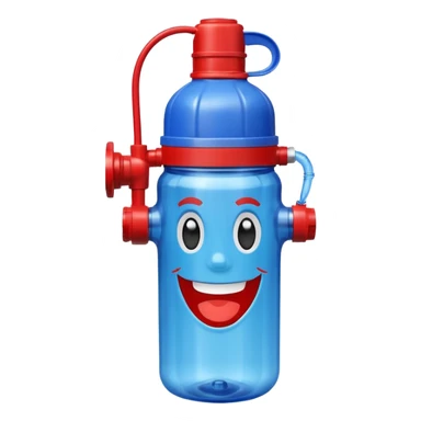 water bottle with face and fire hydrant coming out of straw sticker