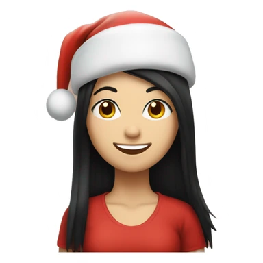 smiling white girl with long straight black hair wearing a Christmas hat  sticker