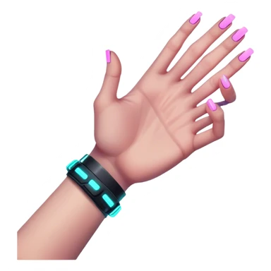 Neon cyberpunk style 
male hand holding female sticker