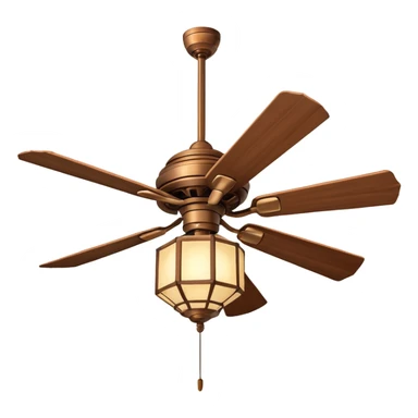Ceiling Fan – wide-blade wooden fan spinning gently above lantern lights. sticker