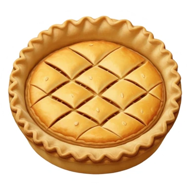round baked pie, golden crust with subtle top pattern sticker