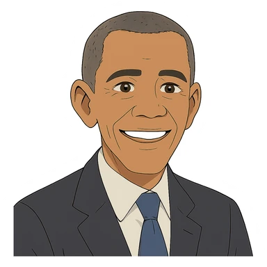 friendly expression portrait of Barack Obama in Ghibli animation style sticker