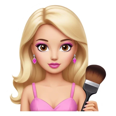 blonde makeup artist barbie, pink dress, brown eyes sticker