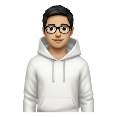 young white boy black hair white hoodie with glasses sticker