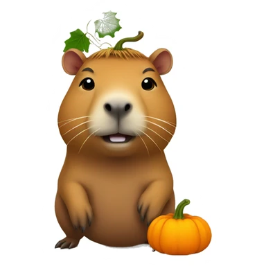 Capybara with pumpkin with vines on head sticker