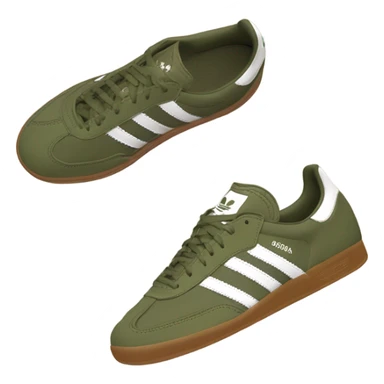 two khaki green adidas samba with a brown flat sole sticker