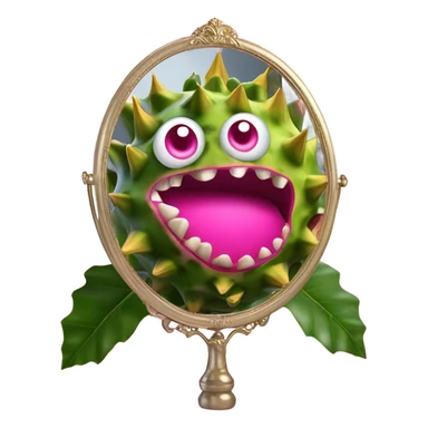 3D elegant Pitahaya with large shiny eyes 👀 Pitahaya hand holds the mirror with its reflection 🪞 sticker