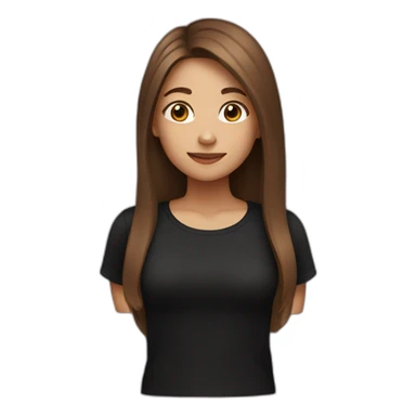 A girl with long brown hair wearing a black T-shirt sticker