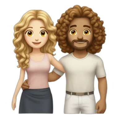 man and woman standing in an embrace White skin woman has long hair The man has shoulder-length curly hair sticker