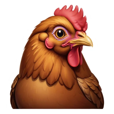 Cinematic Noble Brown Chicken Portrait Emoji, Poised and regal, with a compact, sturdy build and a warm, well-groomed brown plumage, deep-set soulful beady eyes, Simplified yet sharp and sophisticated features, highly detailed, glowing with a soft, dignified glow, high shine, intelligent and earthy, stylized with an air of rustic elegance, focused and attentive, soft glowing outline, capturing the essence of a watchful and confident fowl, so majestic it feels as though it could strut out of the screen with effortless authority! sticker