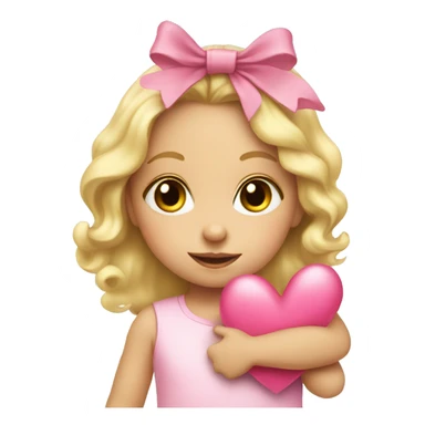 Blonde toddler girl with pink bow holding a heart sticker