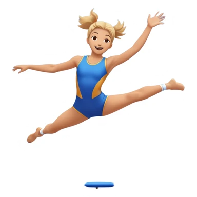 A joyful person mid-air, bouncing high on a trampoline with dynamic motion lines. Their body is stretched in an acrobatic pose, arms wide, legs bent. The scene is full of energy, with a bright blue sky and a fun, playful atmosphere representing excitement and agility. sticker