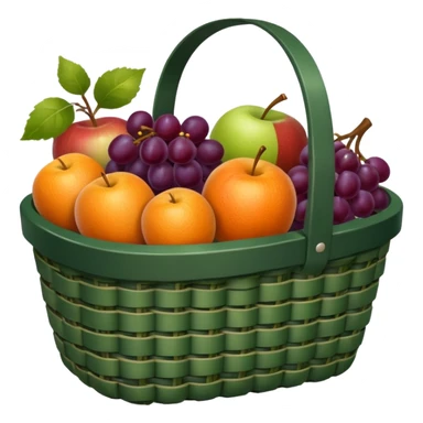 Dark green, plaid basket with both food, drink and fruits sticker