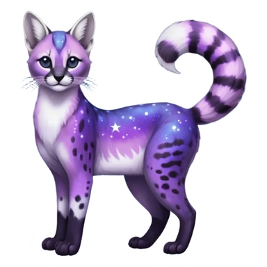 Colorful black-violet-indigo-purple-gradients nebulae nebula starry galactical shiny white-stars-spotted glorious iridescent divine exotic cute cool beautiful realistic caracal-civet-genet-vernid-Cacomistle-Trico-oncilla-animal-Fakémon-hybrid-fursona (full body) sticker