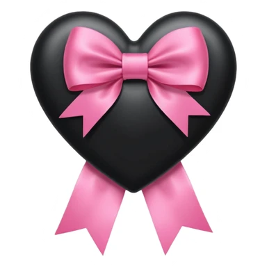 black heart with a pink bow in a ribbon rosette style sticker