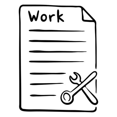 Work order form with lines for text and a wrench symbol sticker