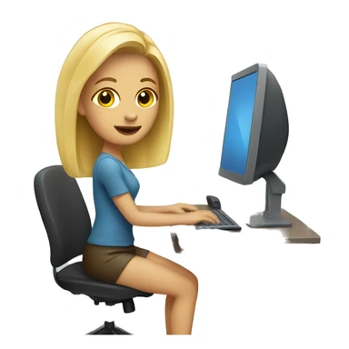 Blond woman sitting at a computer desk sticker