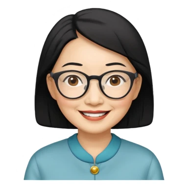 black hair Elder asian woman with glasses sticker