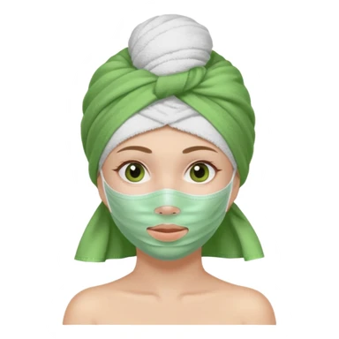 Una chica con una toalla en la cabeza y en el cuerpo y con una mascarilla facial  sticker