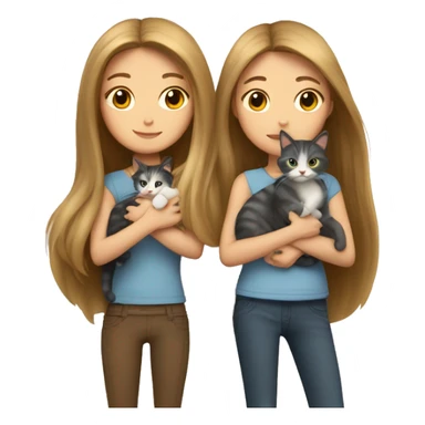 Two long hair girls and two cats in hands sticker