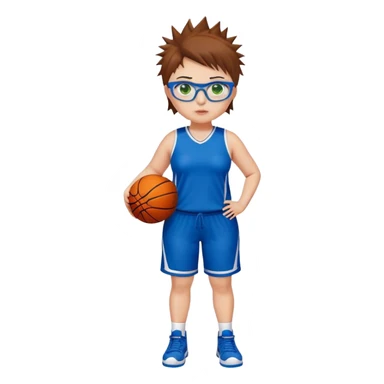 Full Body white plus size Girl with basketball spikey short brown hair  wearing blue glasses with green eyes wearing basketball uniform sticker
