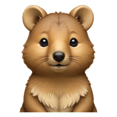 Cinematic Noble Quokka Portrait Emoji, Poised and regal, with a compact, endearing build and a smooth, well-groomed brown fur that glows with a hint of golden warmth, deep-set soulful eyes radiating kindness, Simplified yet sharp and sophisticated features, highly detailed, glowing with a soft, dignified glow, high shine, intelligent and joyful, stylized with an air of marsupial charm, focused and attentive, soft glowing outline, capturing the essence of a watchful and confident quokka, so majestic it feels as though it could bounce out of the screen with effortless authority! sticker